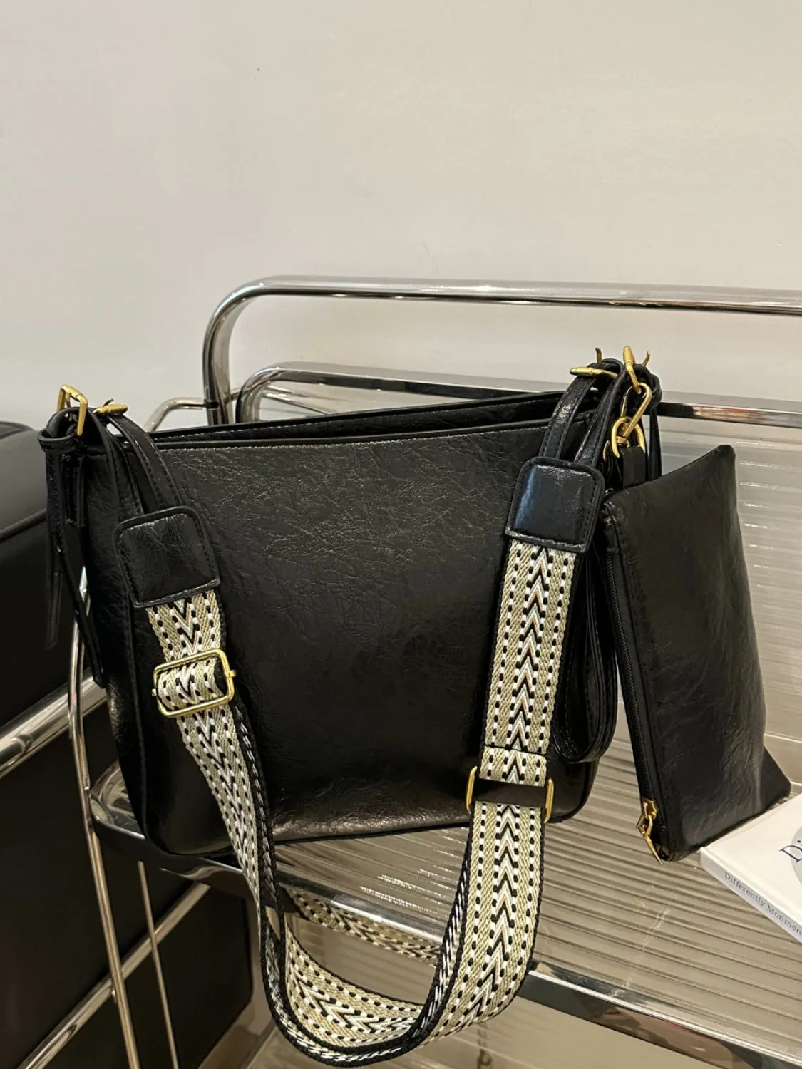Synthetic Leather Adjustable Strap Crossbody Bag with Pouch | Crossbody Bags
