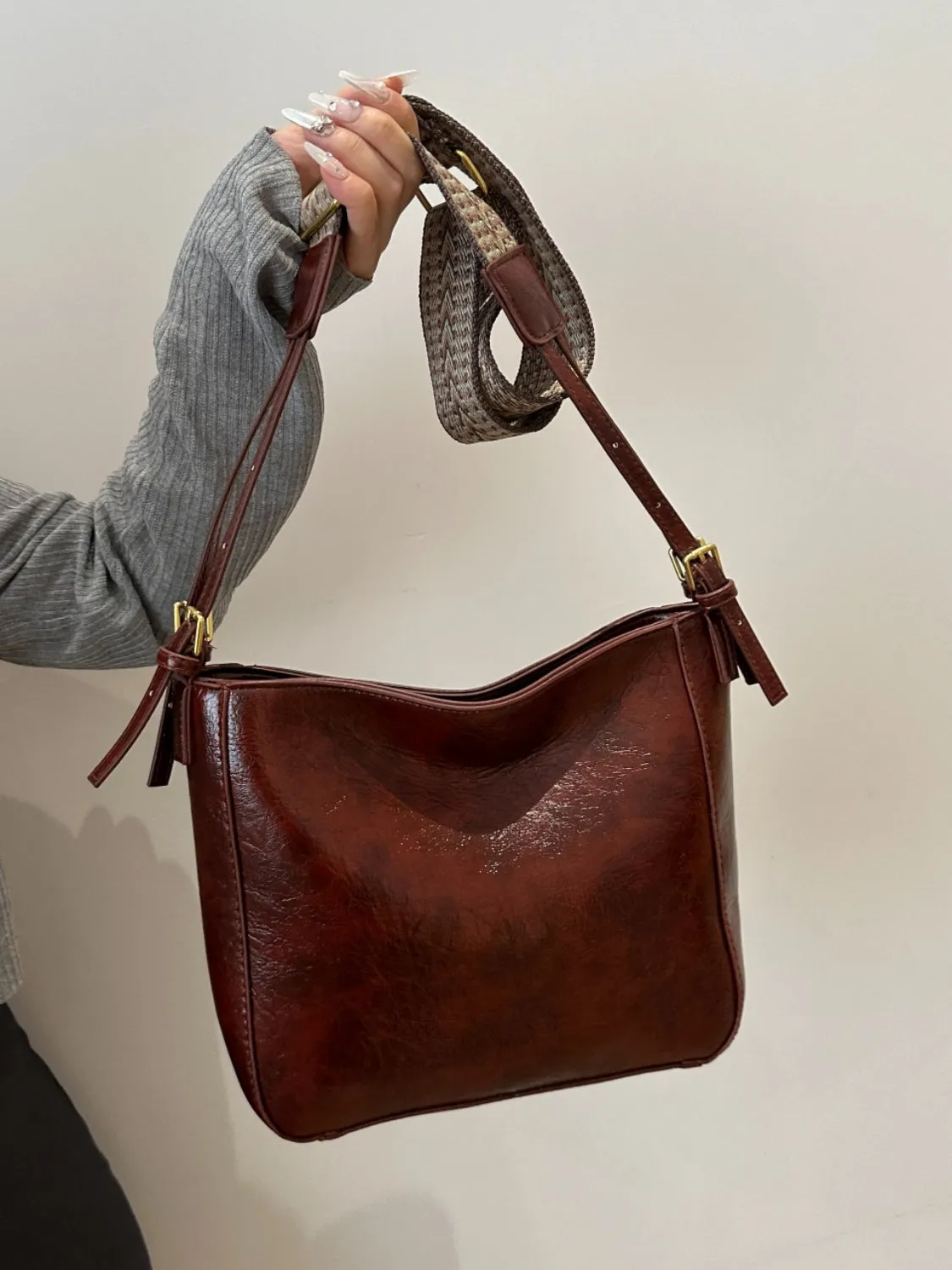 Synthetic Leather Adjustable Strap Crossbody Bag with Pouch | Crossbody Bags