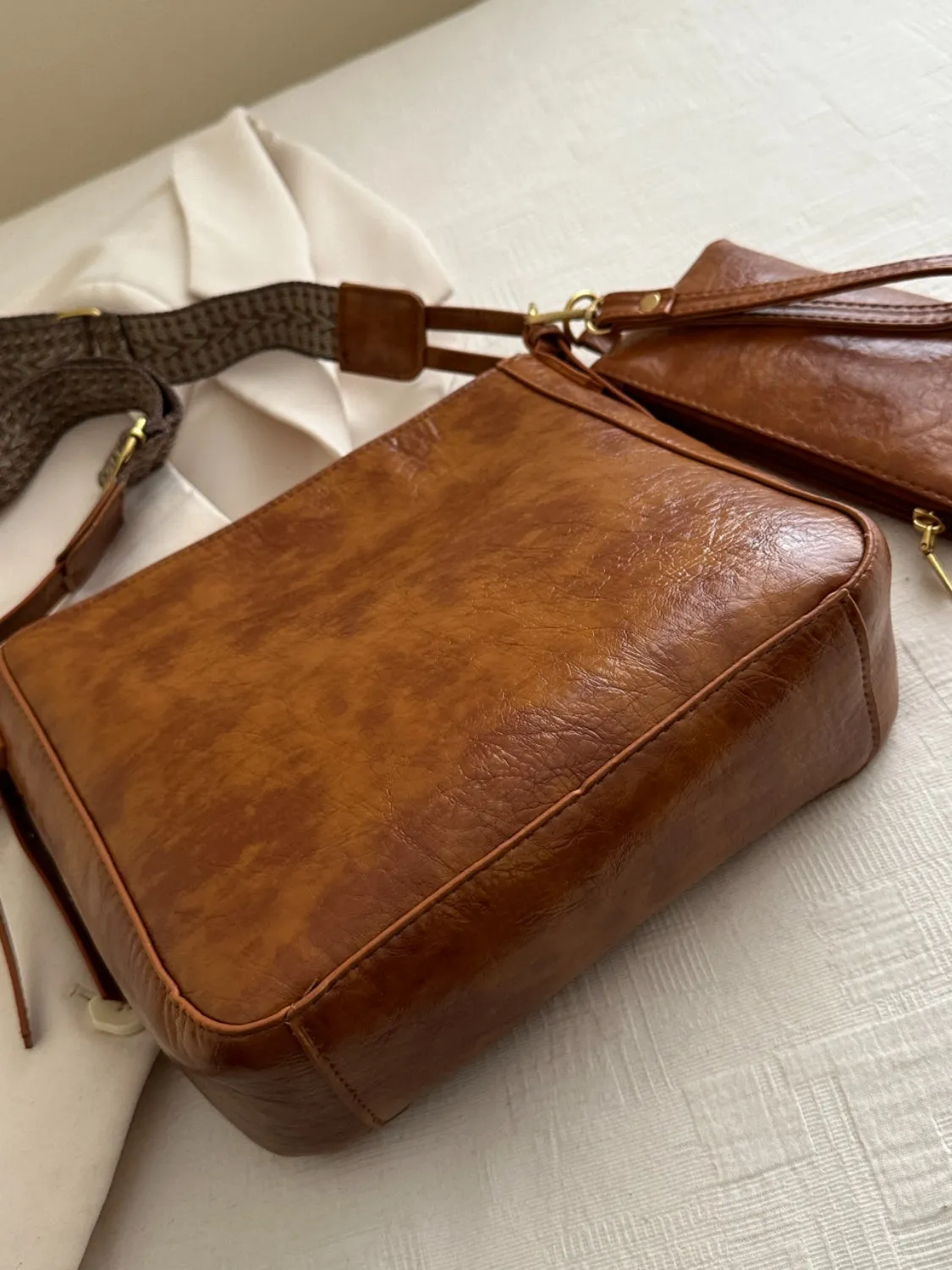 Synthetic Leather Adjustable Strap Crossbody Bag with Pouch | Crossbody Bags