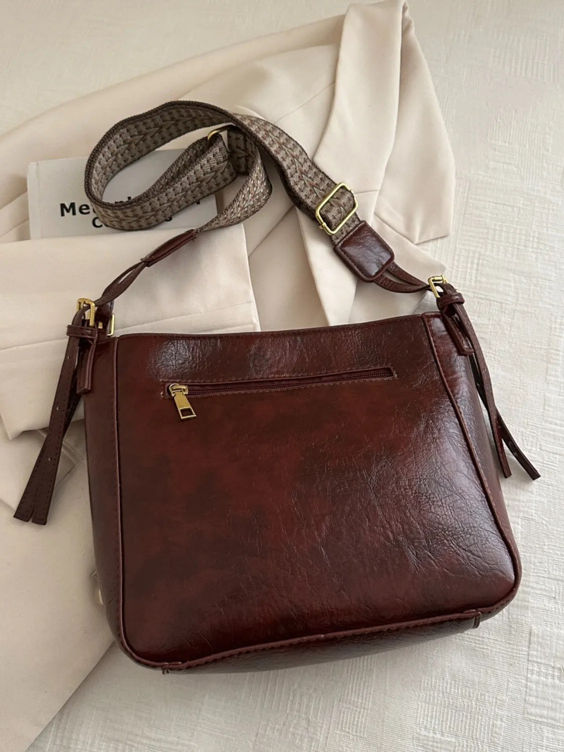 Synthetic Leather Adjustable Strap Crossbody Bag with Pouch | Crossbody Bags
