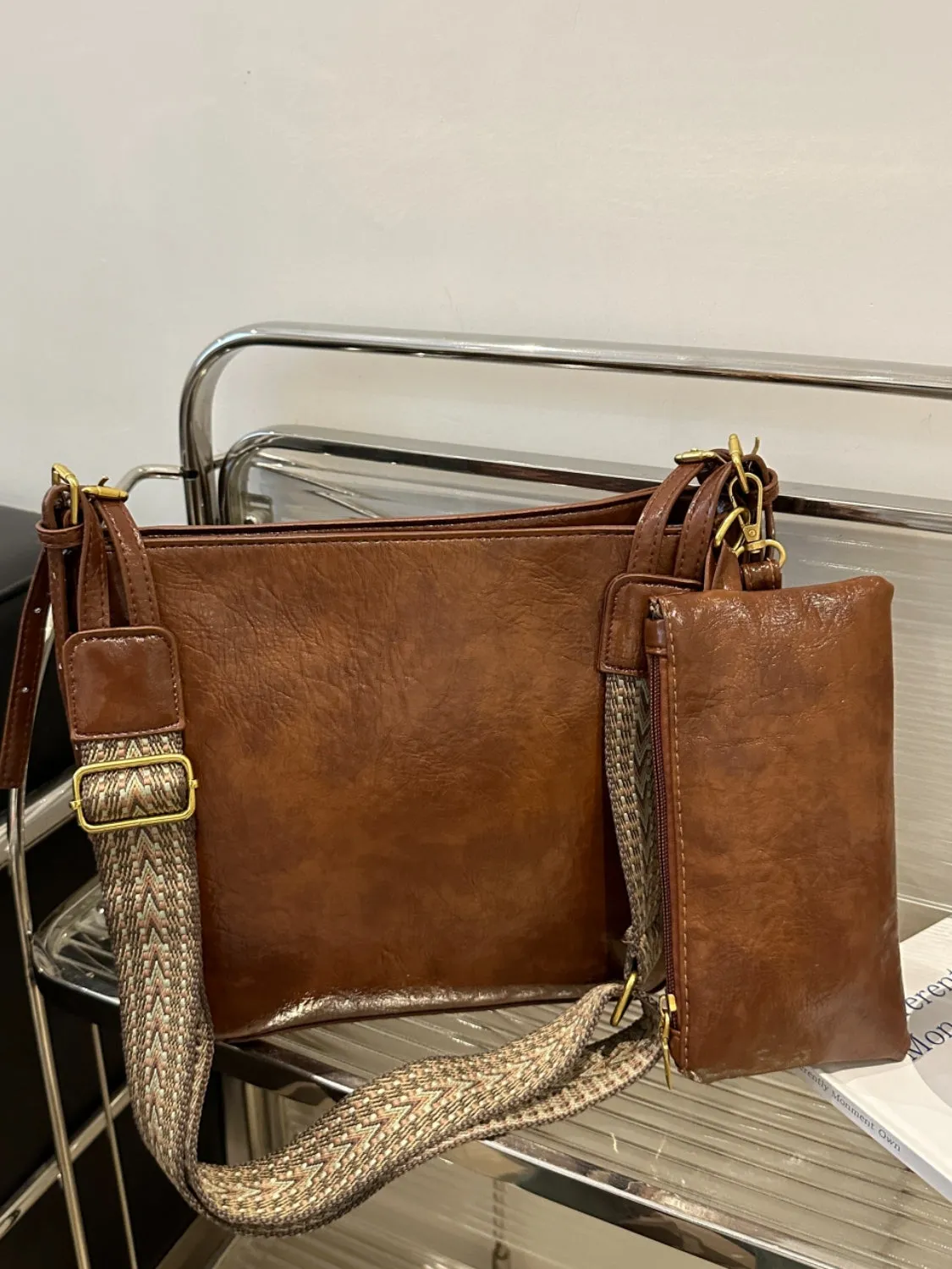 Synthetic Leather Adjustable Strap Crossbody Bag with Pouch | Crossbody Bags