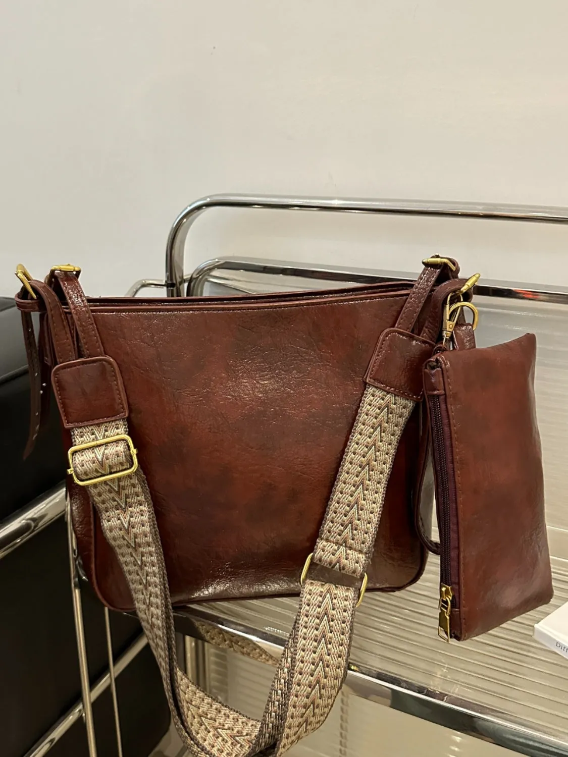 Synthetic Leather Adjustable Strap Crossbody Bag with Pouch | Crossbody Bags