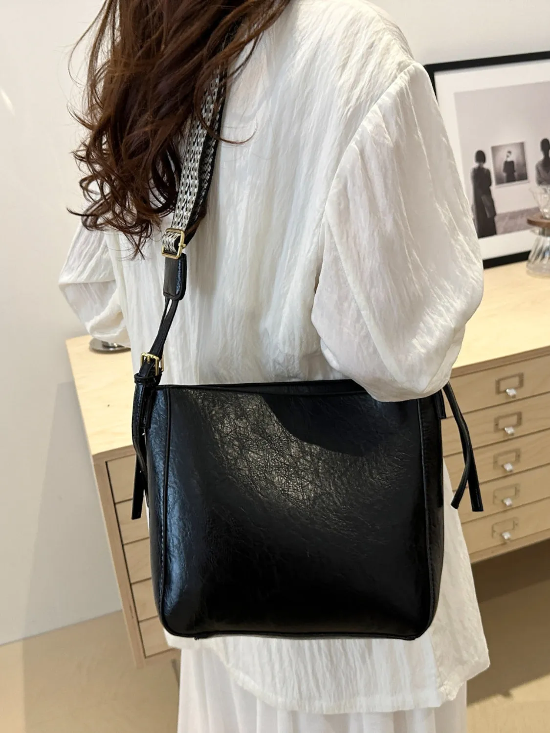 Synthetic Leather Adjustable Strap Crossbody Bag with Pouch | Crossbody Bags