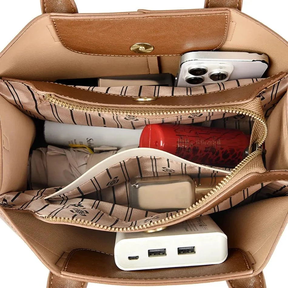 Tote Handbags Medium Leather Multifunction Zipper Pockets Crossbody Purses