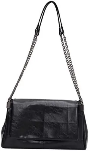 Women Handbag Shoulder Bag Metallic Chain Strap Pu Leather Clutches Clamshell Double Chain with Multiple Ways Wearing Crossbody Bag
