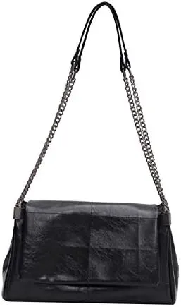 Women Handbag Shoulder Bag Metallic Chain Strap Pu Leather Clutches Clamshell Double Chain with Multiple Ways Wearing Crossbody Bag