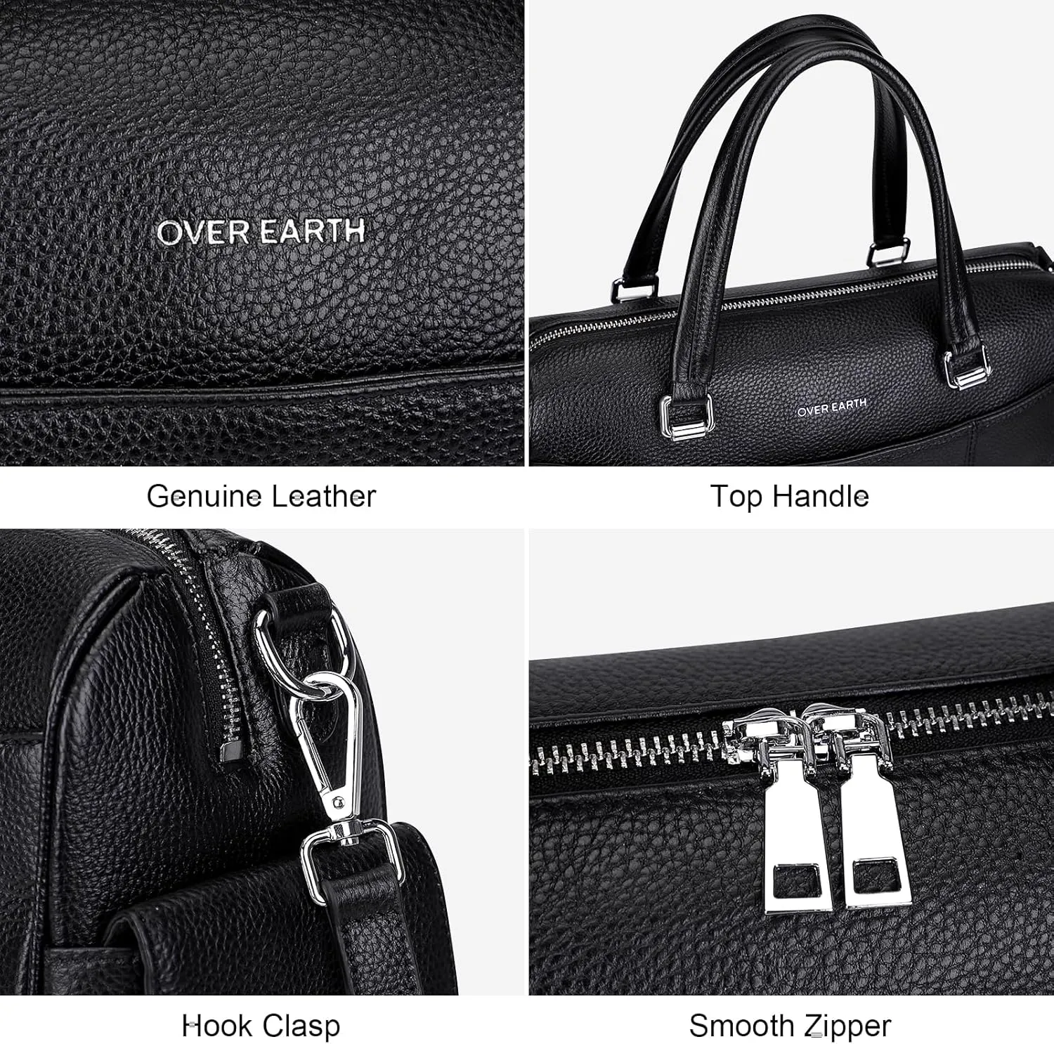 XXGJOALD-Genuine Leather Satchel Purse for Women Women's Top-Handle Shoulder Handbags (O208E Black)